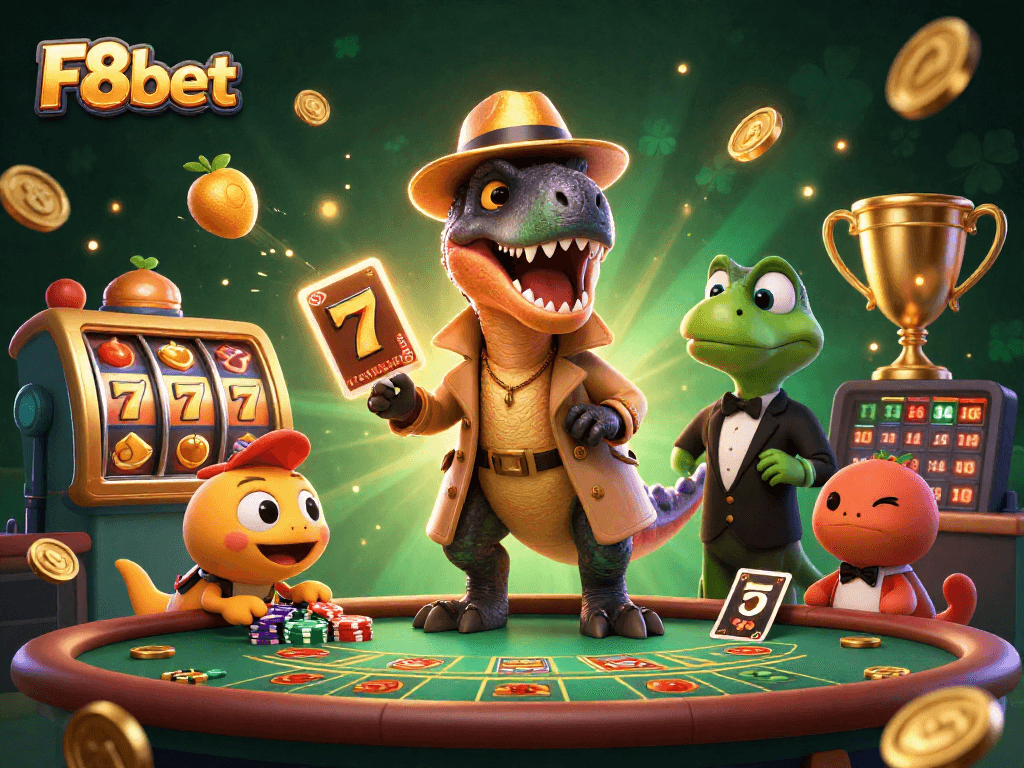 Experience thrilling gameplay with F8bet in a vibrant, action-filled casino scene.