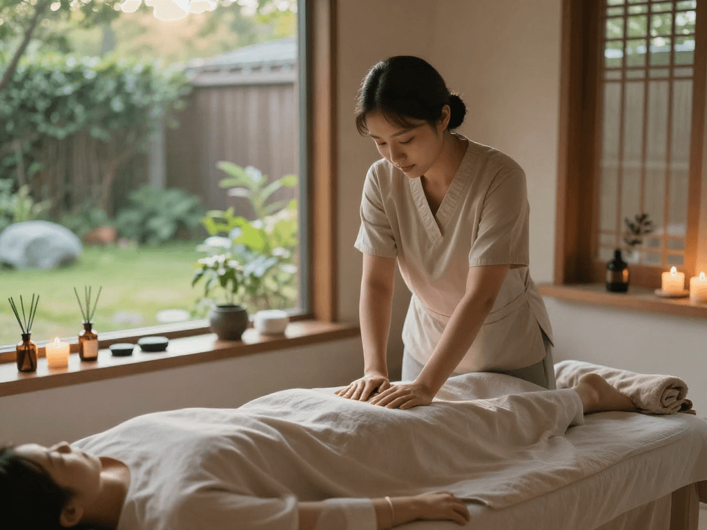 Relaxing massage therapy session showcasing 남동구출장마사지 benefits in a serene studio environment.