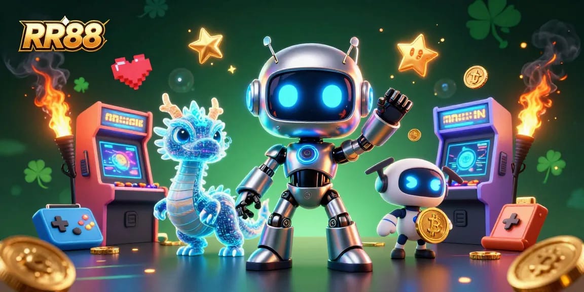 RR88 brings thrilling gaming experiences to life with dynamic casino-themed characters and vibrant elements.