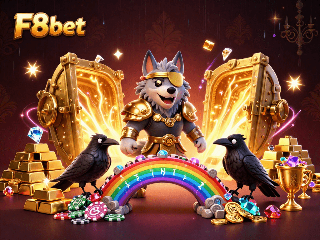 Experience the thrill of F8bet with a vibrant 3D Norse-inspired casino illustration.