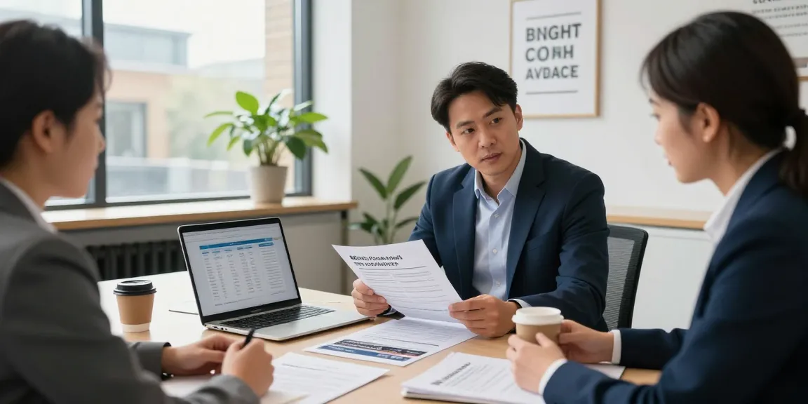 Client discussing merchant cash advance London with advisor in a bright office.