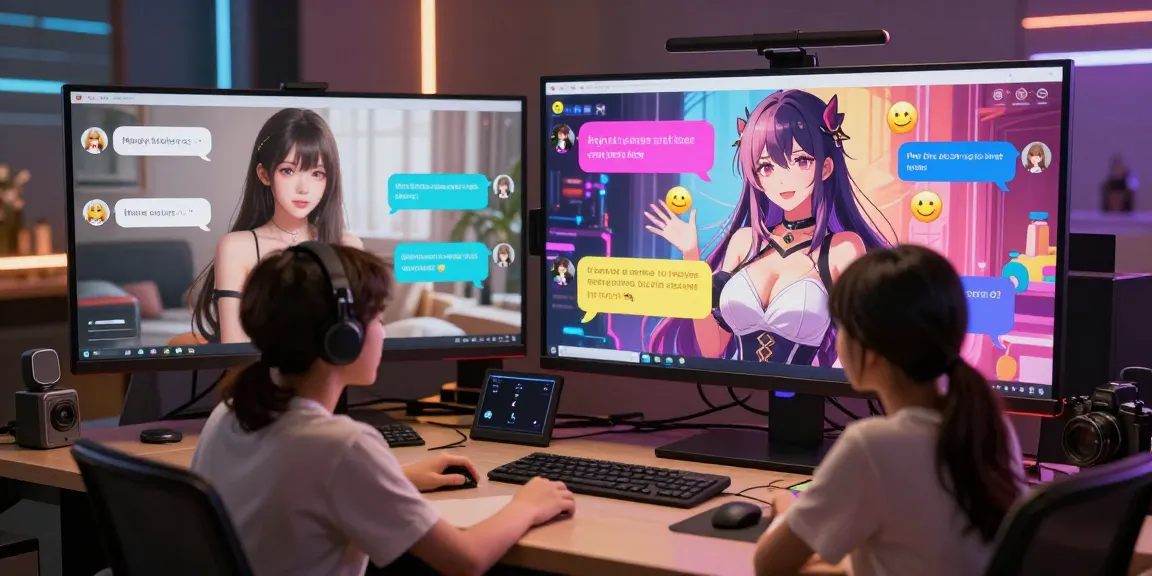 Engaging ai hentai chat scene with users interacting with animated characters and playful dialogues.
