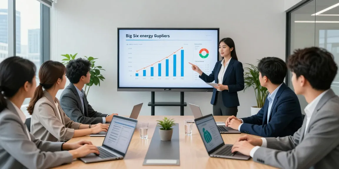 Team discussing big six energy suppliers insights in a modern office setting