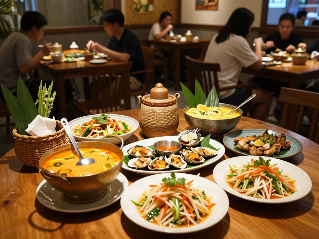 Delicious Thai dishes at a Rokok88 link restaurant, showcasing tom yum and seafood.