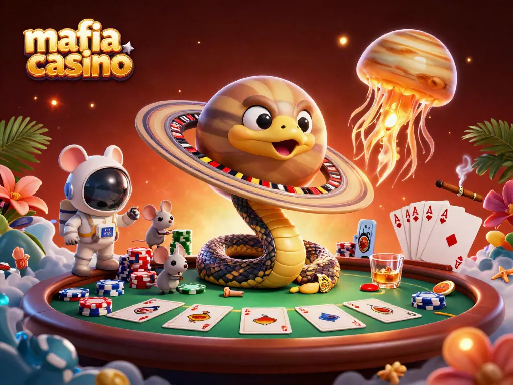 Experience thrilling action at mafia casino with astronauts betting on a roulette planet.
