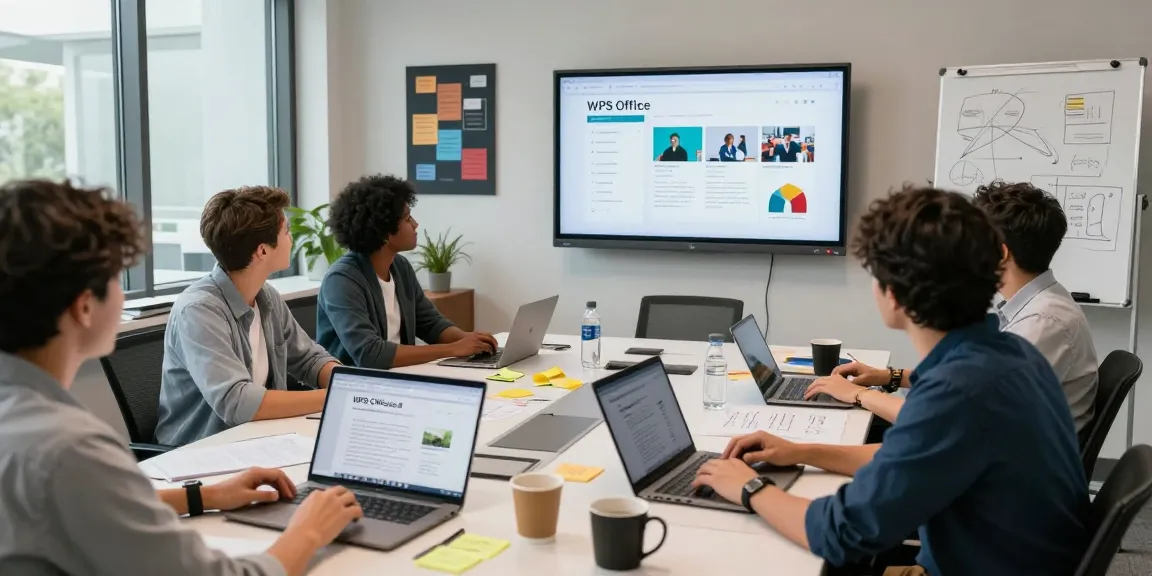 Team collaborating on the WPS Official Website in a modern office.