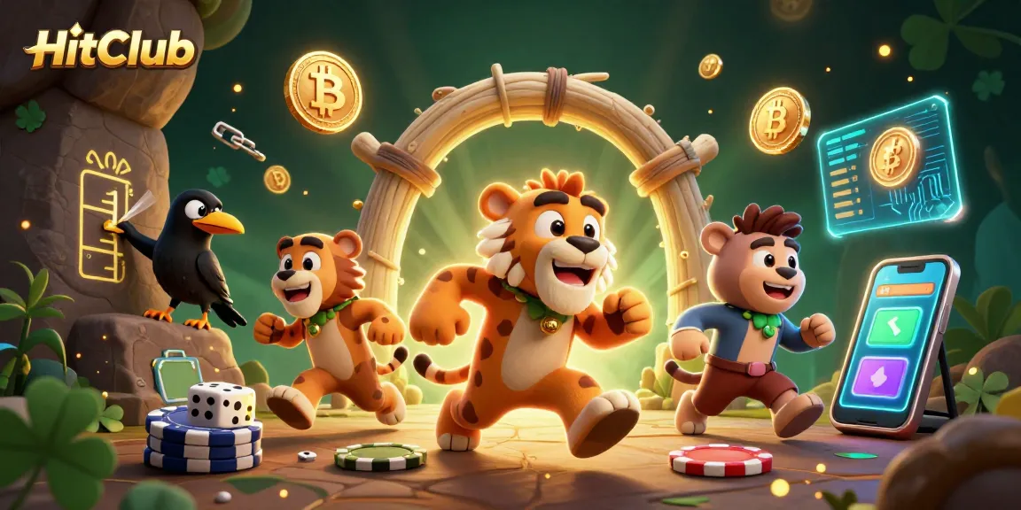 Immerse in HitClub’s thrilling world of prehistoric gambling within a vibrant casino illustration.