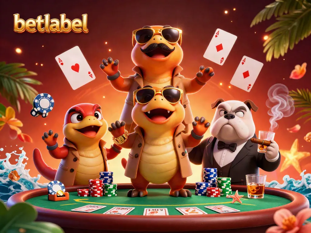 Three raptors in trench coat approach VIP entrance at betlabel casino, surrounded by poker elements.