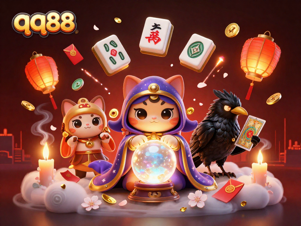 Experience the magic of qq88 casino with a vibrant 3D illustration featuring mystical elements and gaming symbols.