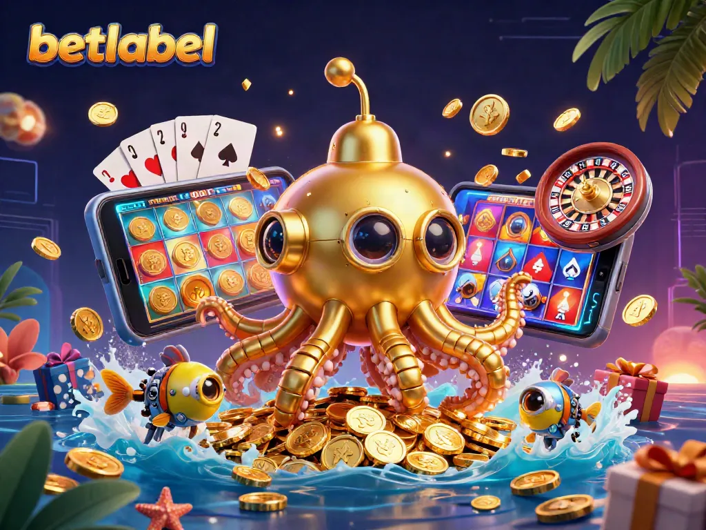 Experience thrilling gameplay at betlabel with a vibrant scene of a kraken submarine and casino elements.