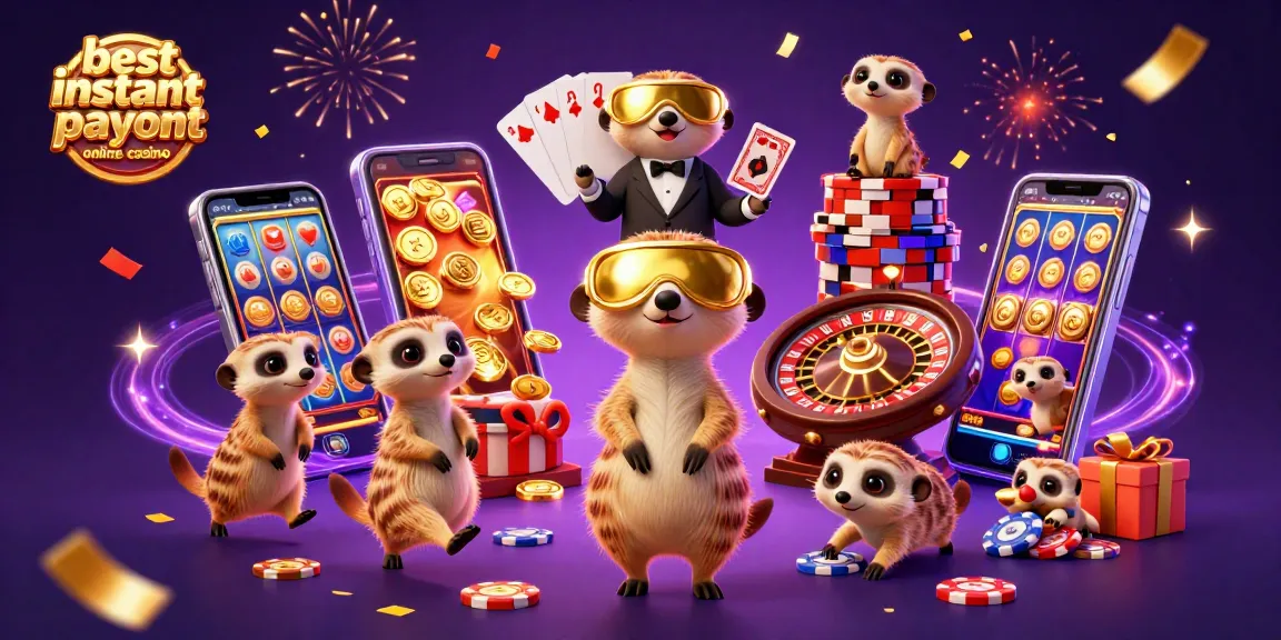 Experience the thrill at the best instant payout online casino with meerkat dealers and vibrant gaming elements.