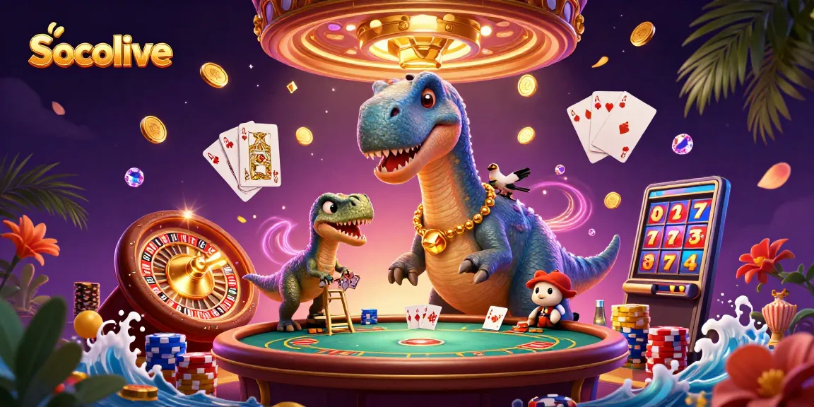 Socolive captures the excitement of a bustling casino scene with animated characters and vibrant gaming elements.
