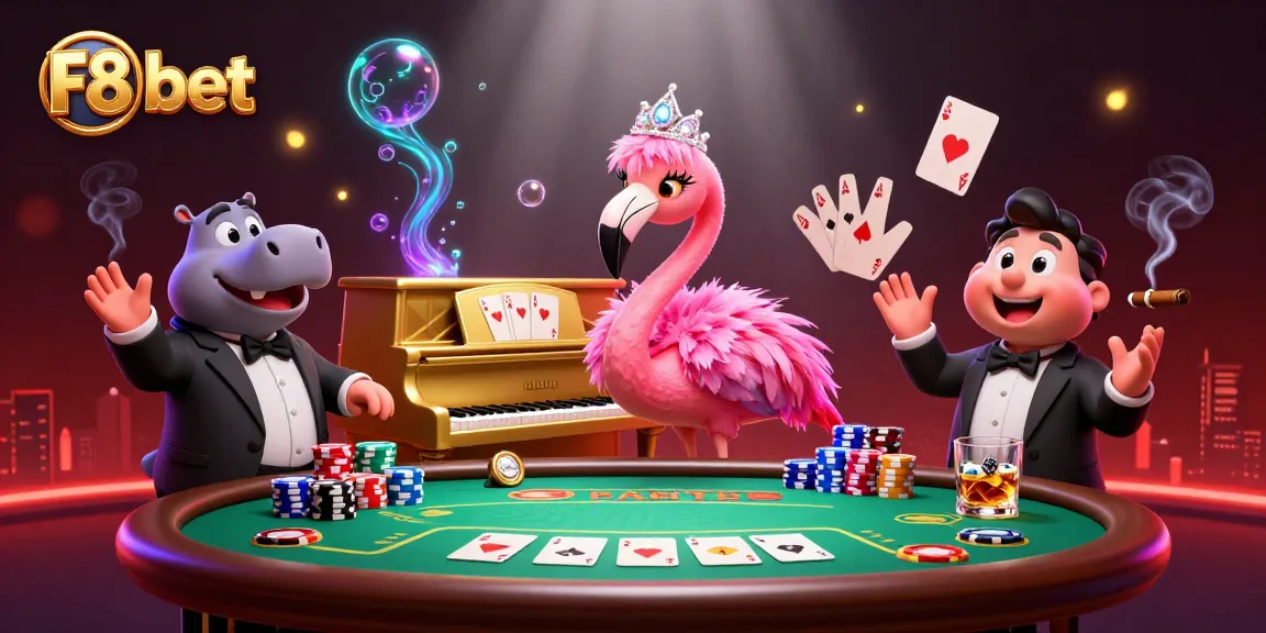 Experience the excitement of F8 bet with a vibrant casino scene featuring colorful characters and game elements.